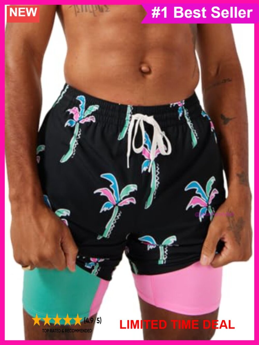 Men's Lined 7" Swim Trunks Board Shorts 4-Way Stretch UPF 50+